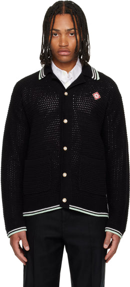 Black Embroidered Cotton Crochet Long Sleeve Shirt