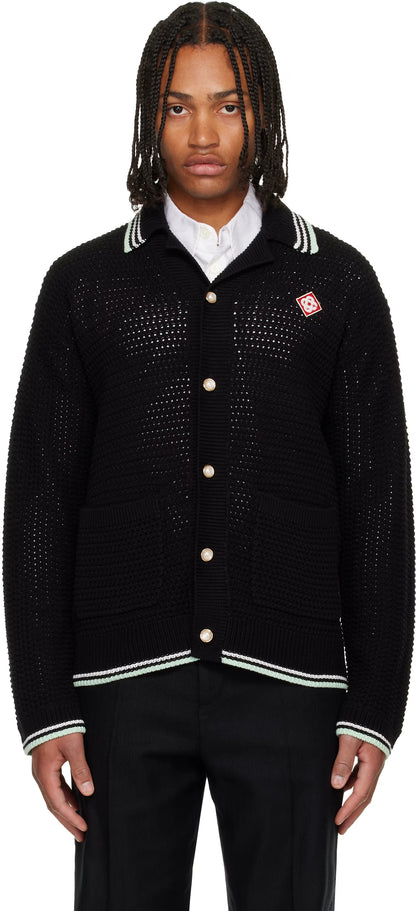 Black Embroidered Cotton Crochet Long Sleeve Shirt