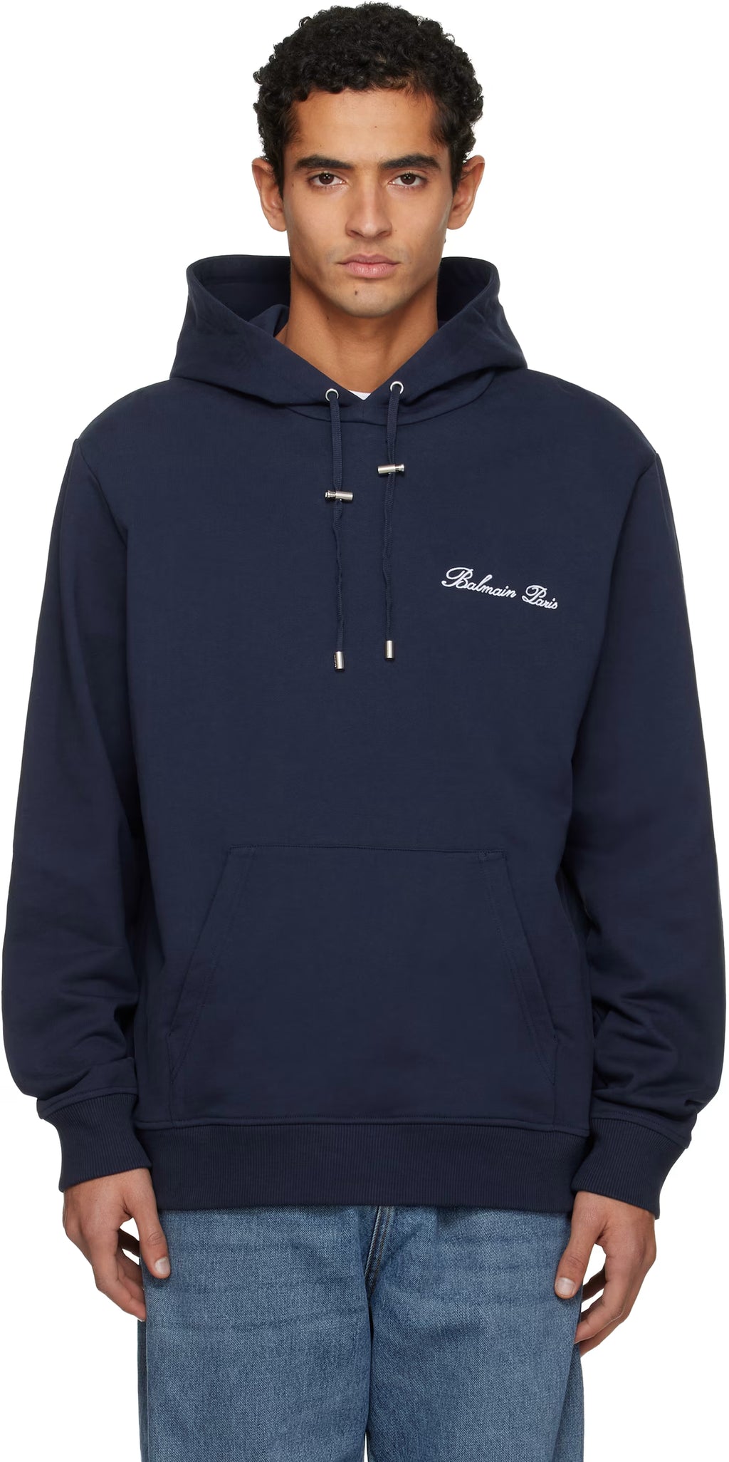 Navy 'Balmain' Signature Hoodie