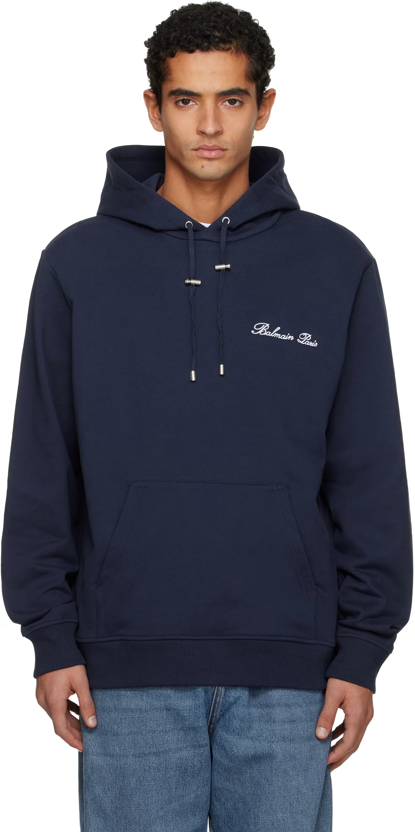 Navy 'Balmain' Signature Hoodie