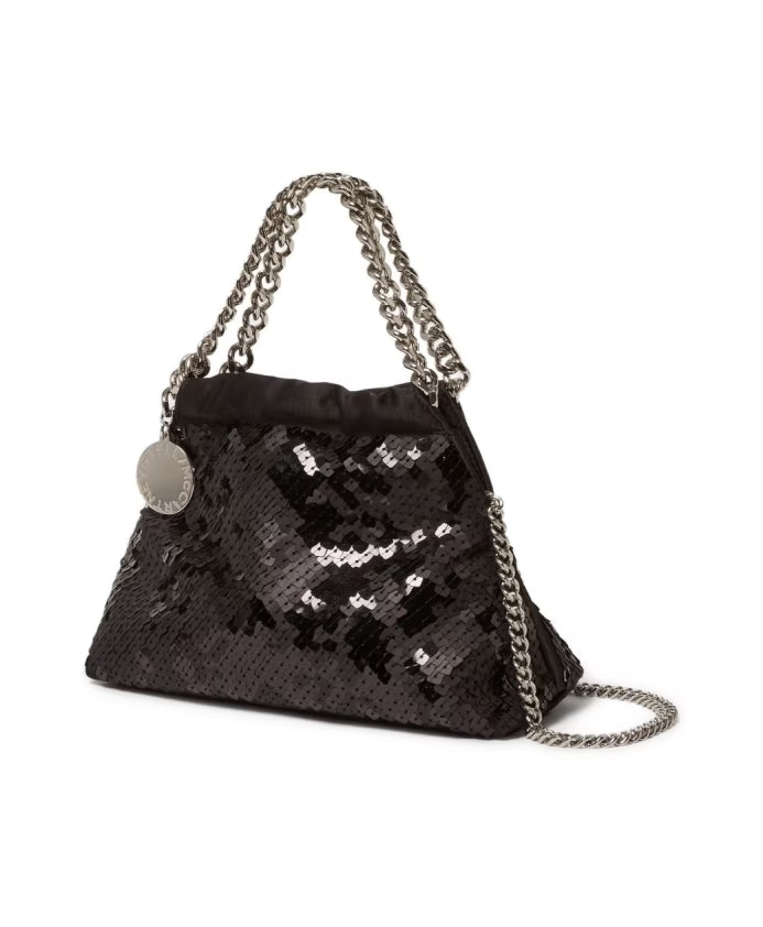 Black Sequin Chain Drawstring Bag