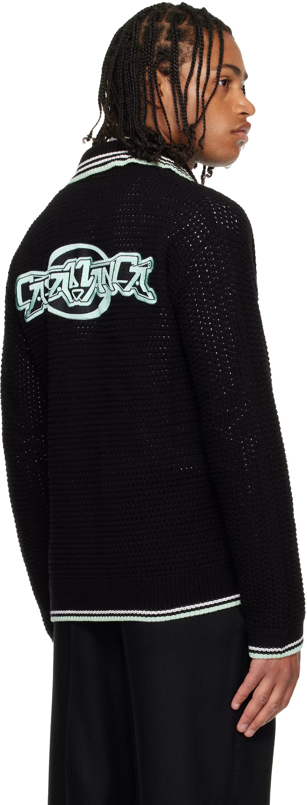 Black Embroidered Cotton Crochet Long Sleeve Shirt