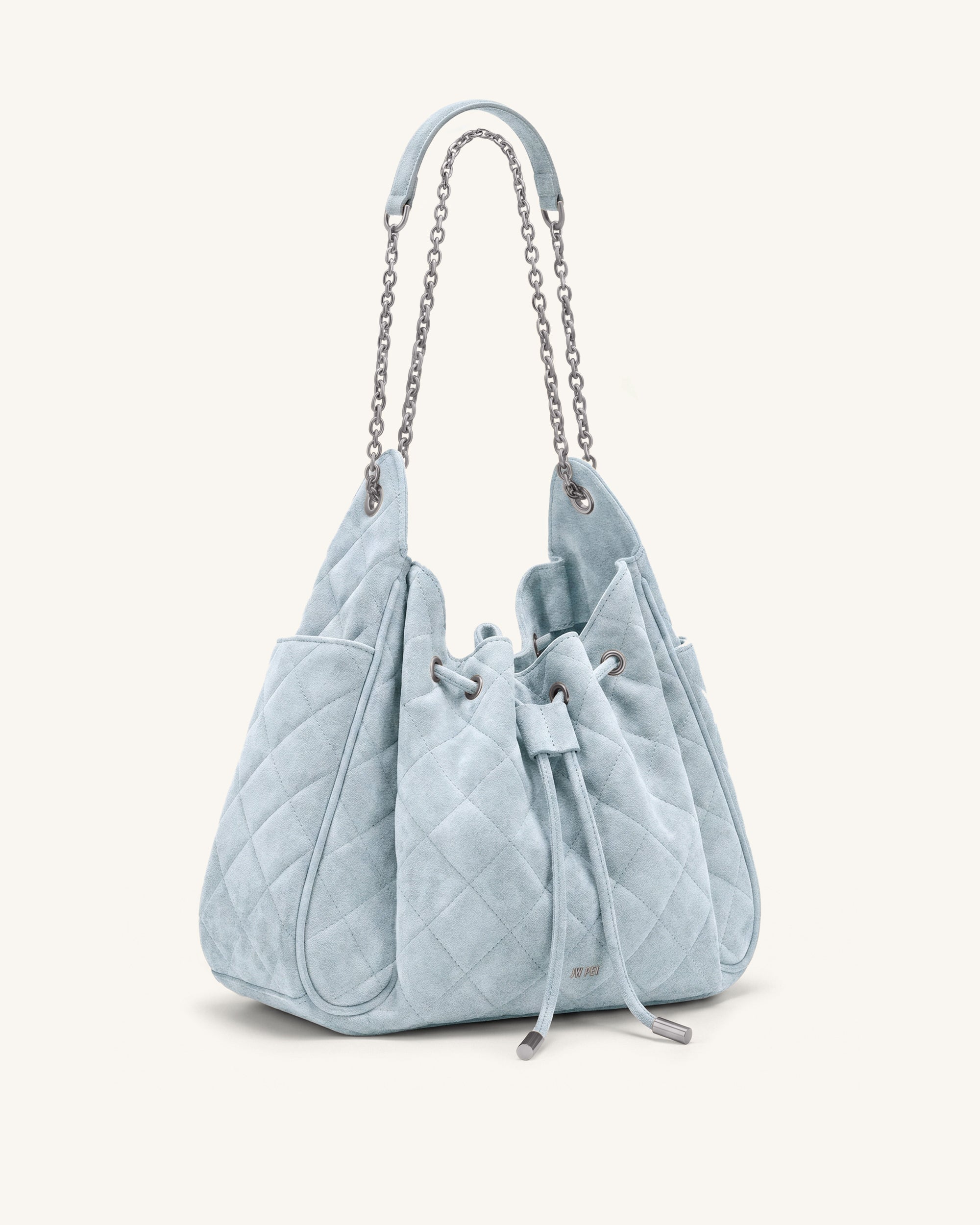 Rowan Faux Suede Quilted Chain Bucket Bag - Dark Brown