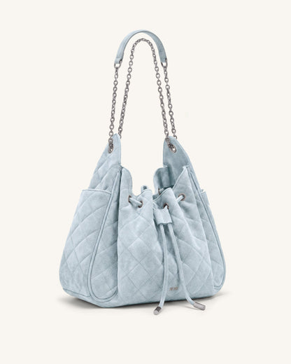 Rowan Faux Suede Quilted Chain Bucket Bag - Dark Brown