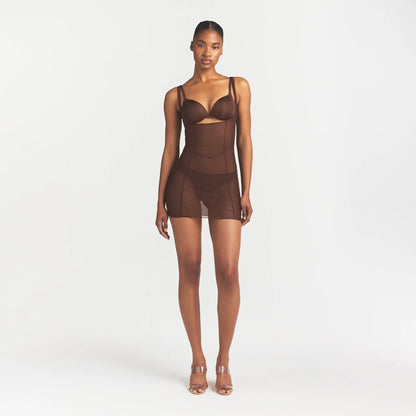Power Mesh Shapewear Open Bust Slip Dress