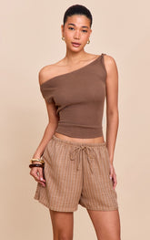 Natural Lightweight Woven Pinstripe Drawstring Shorts