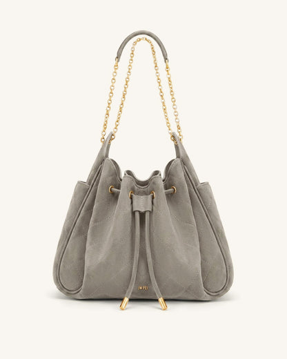 Rowan Faux Suede Quilted Chain Bucket Bag - Blue