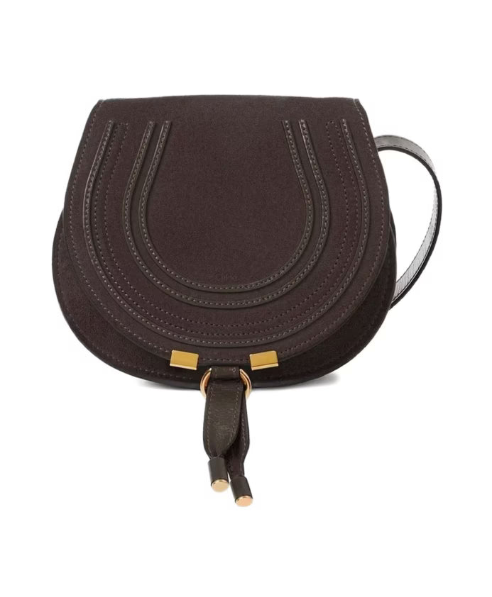 Brown Leather Curved Flap Crossbody Bag