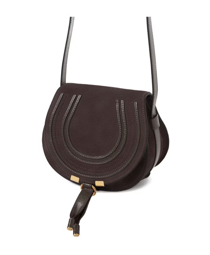 Brown Leather Curved Flap Crossbody Bag