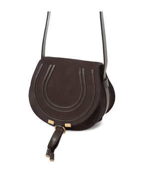 Brown Leather Curved Flap Crossbody Bag
