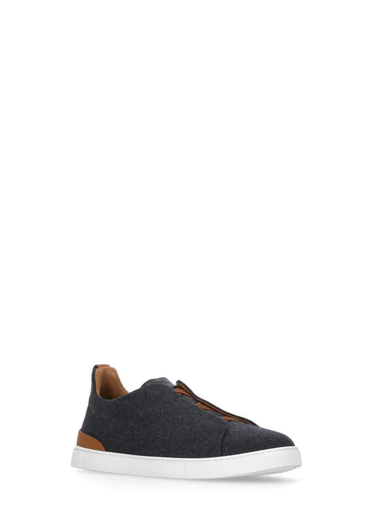 Zegna Men’s Grey Leather & Wool Slip-On Sneakers – Sanitized® Insole, Contrast Sole
