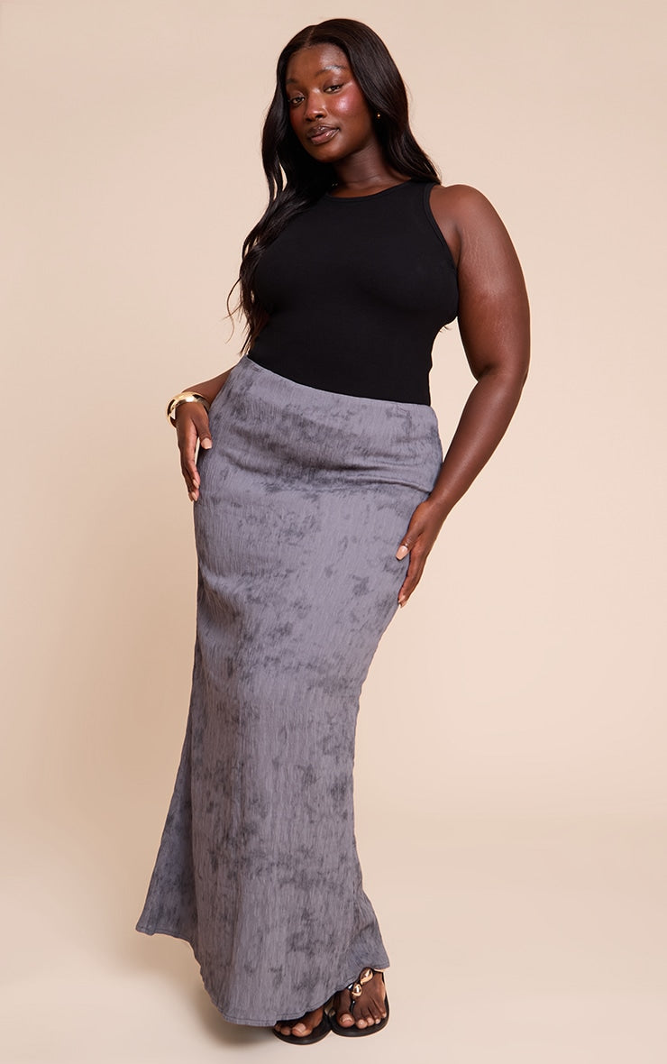 Plus Charcoal Textured Printed Maxi Skirt