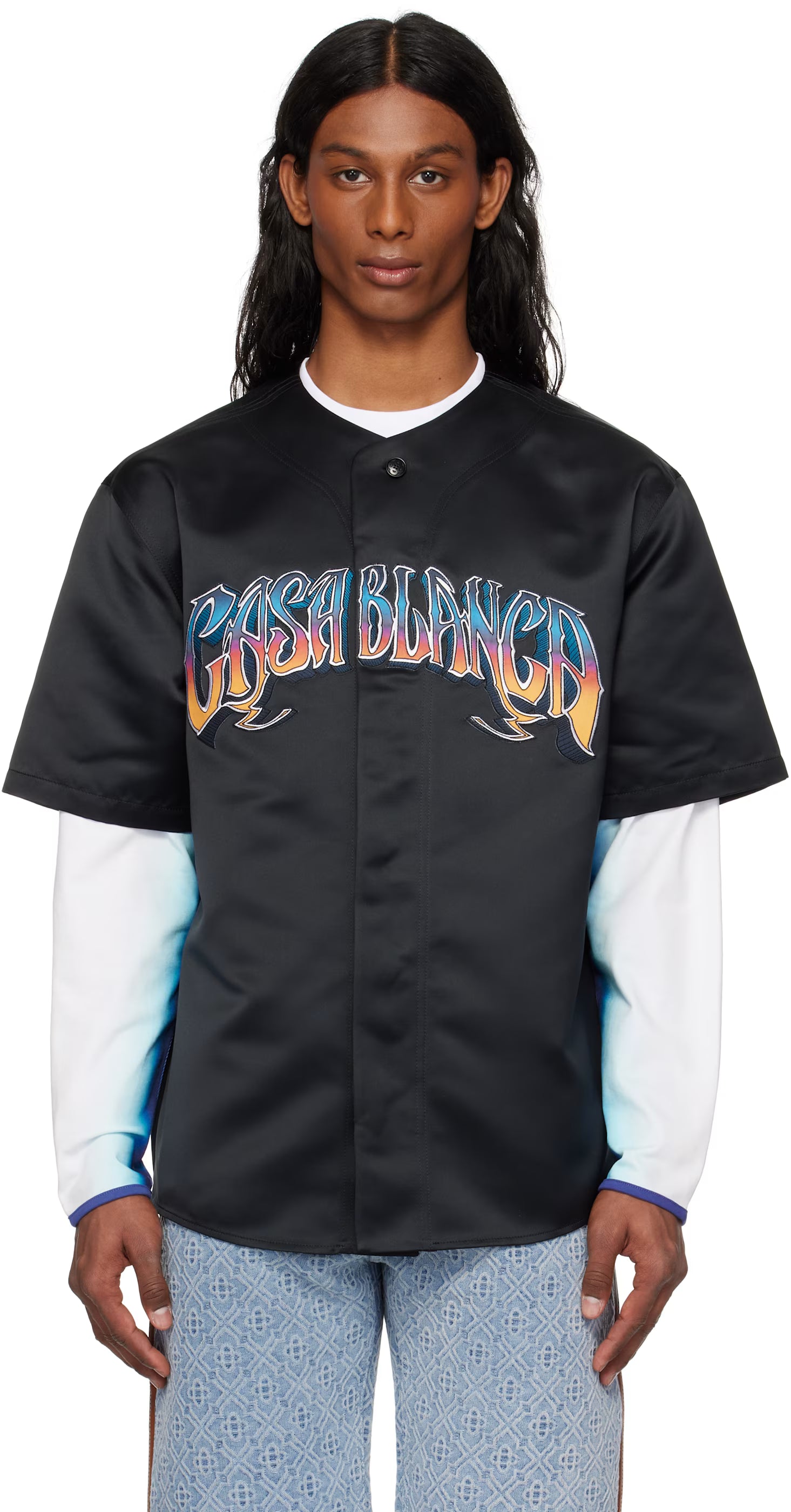 Black Gothic Short Sleeve Baseball Shirt