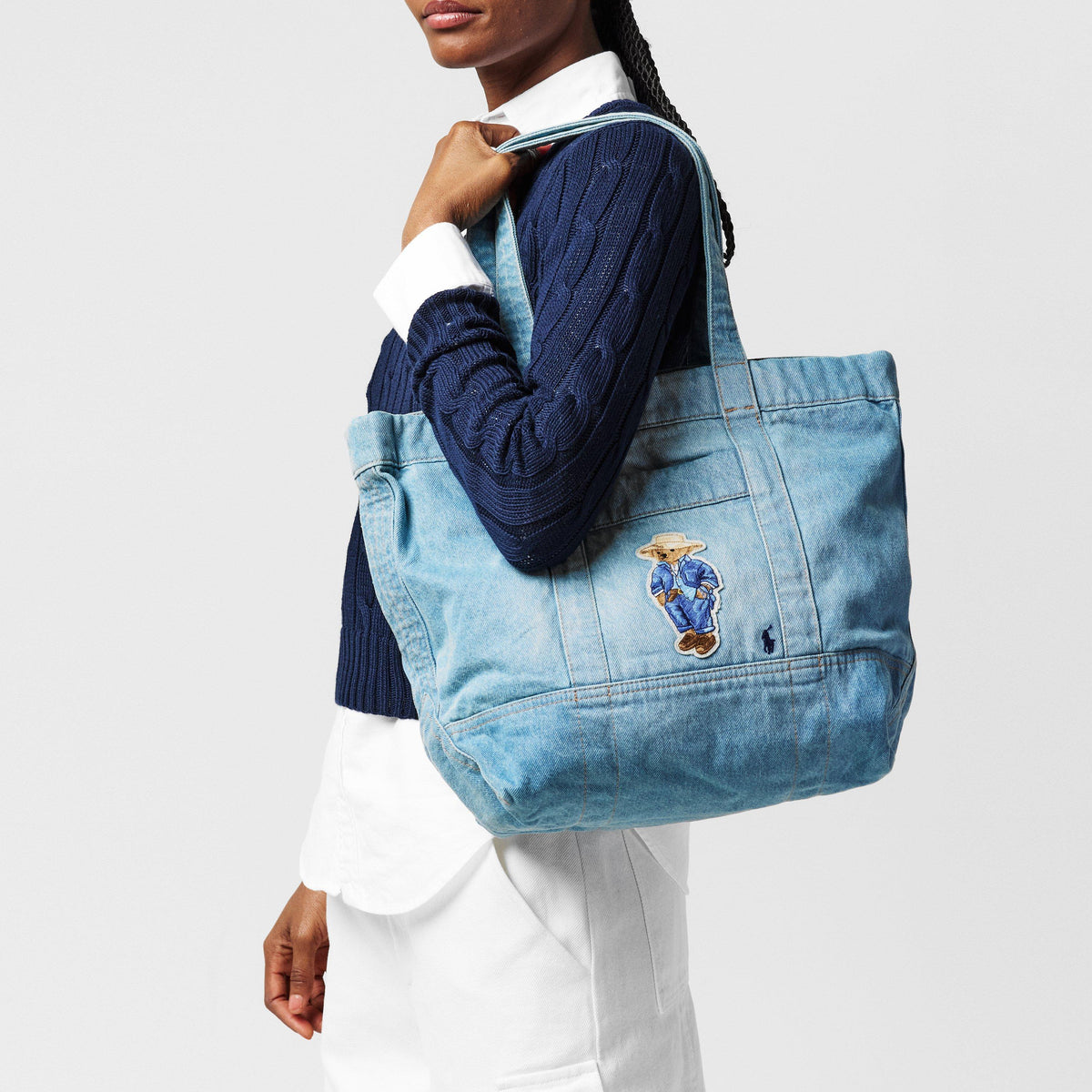 Polo Bear Denim Medium Tote Bag
