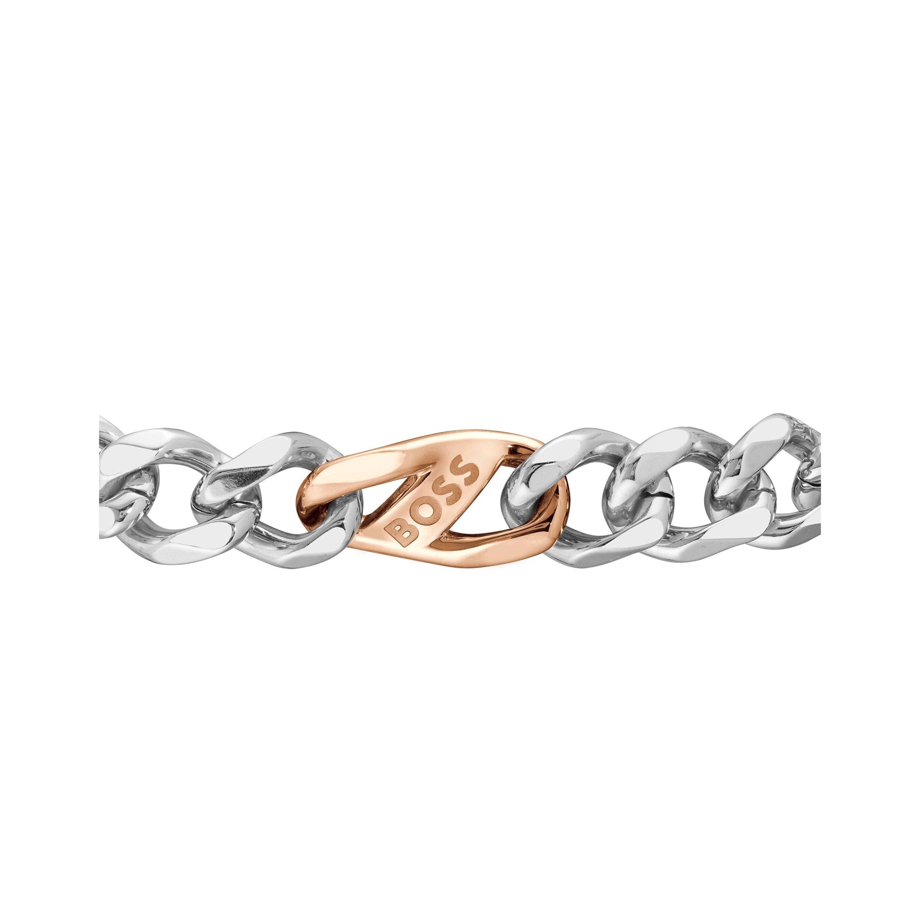 Gents BOSS Rian Stainless Steel and Rose Gold IP Figaro Bracelet