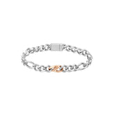 Gents BOSS Rian Stainless Steel and Rose Gold IP Figaro Bracelet