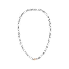 Gents BOSS Rian Stainless Steel and Carnation Gold IP Figaro Chain