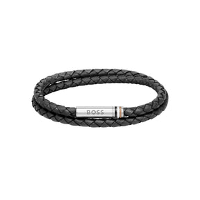 Gents BOSS Ares Double Wrap Leather Bracelet