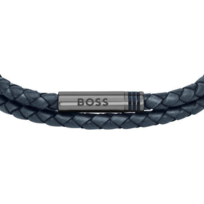 Gents BOSS Ares Double Wrap Leather Bracelet