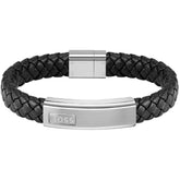 Gents BOSS Lander Black Leather Bracelet