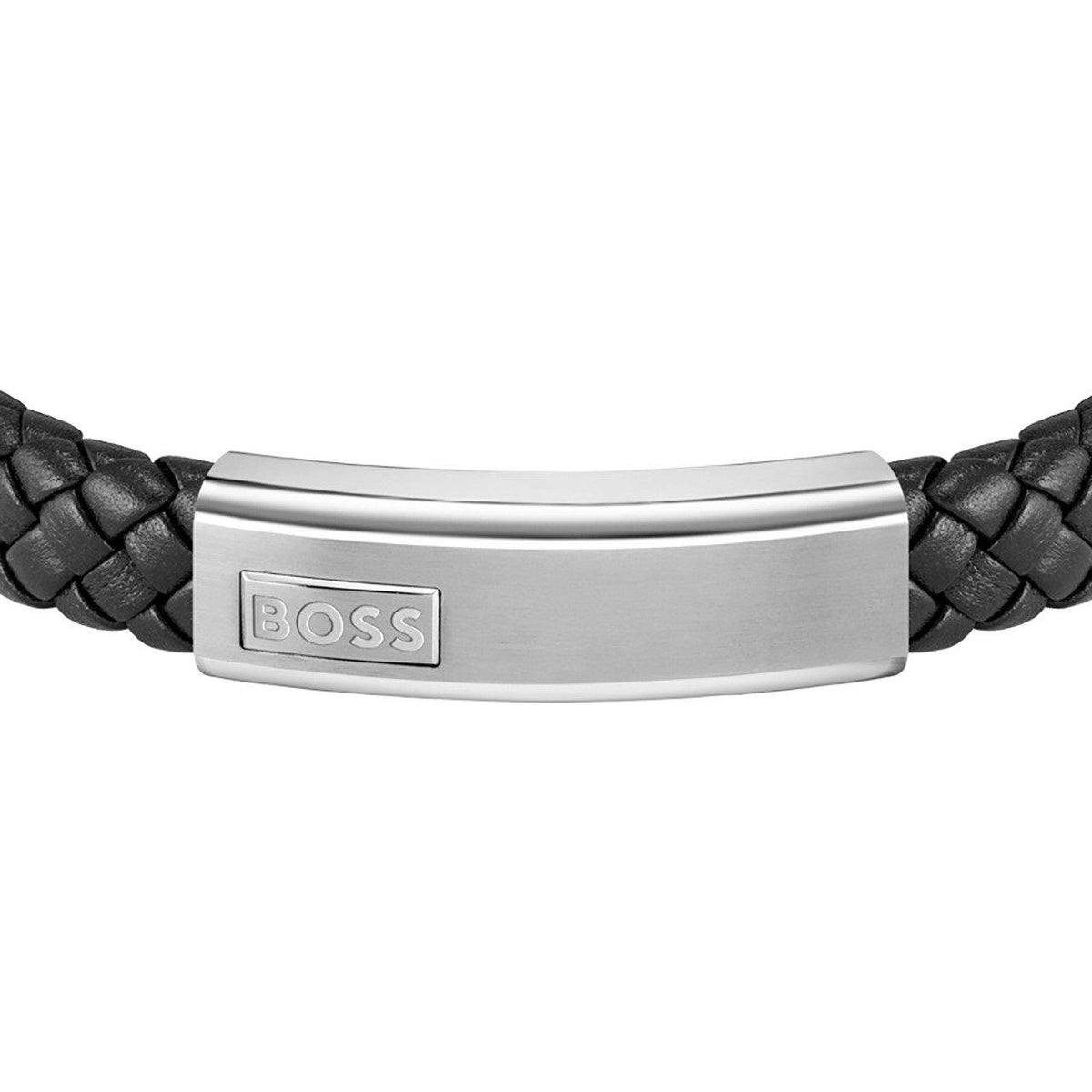 Gents BOSS Lander Black Leather Bracelet