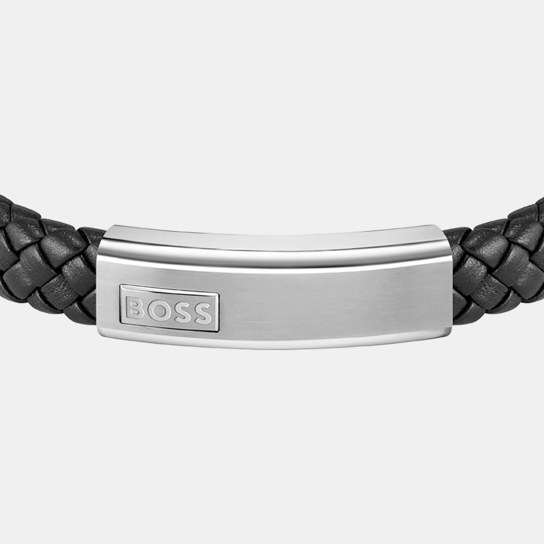 Men's Lander Woven Black Leather Bracelet