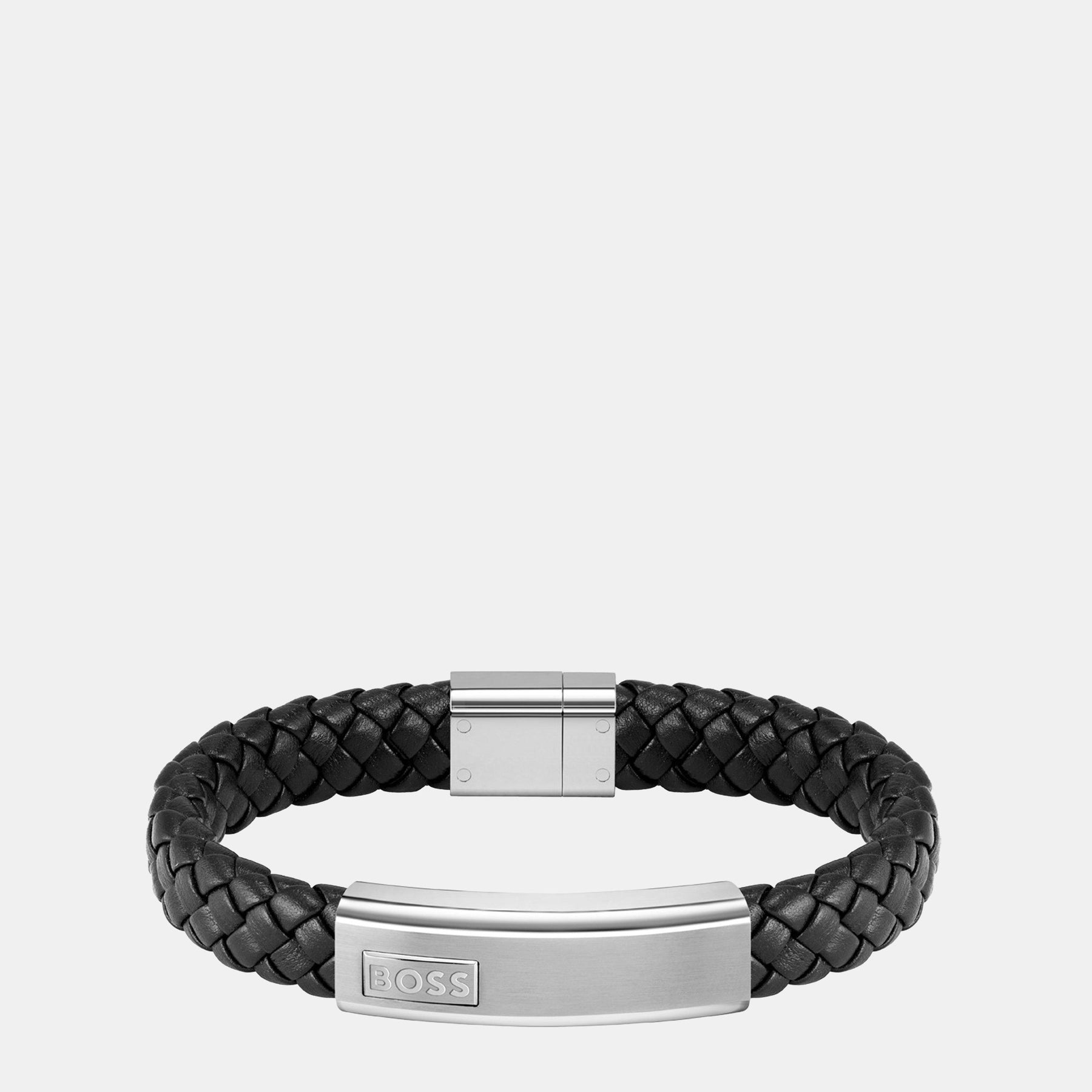 Men's Lander Woven Black Leather Bracelet