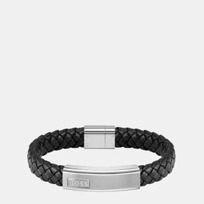 Men's Lander Woven Black Leather Bracelet