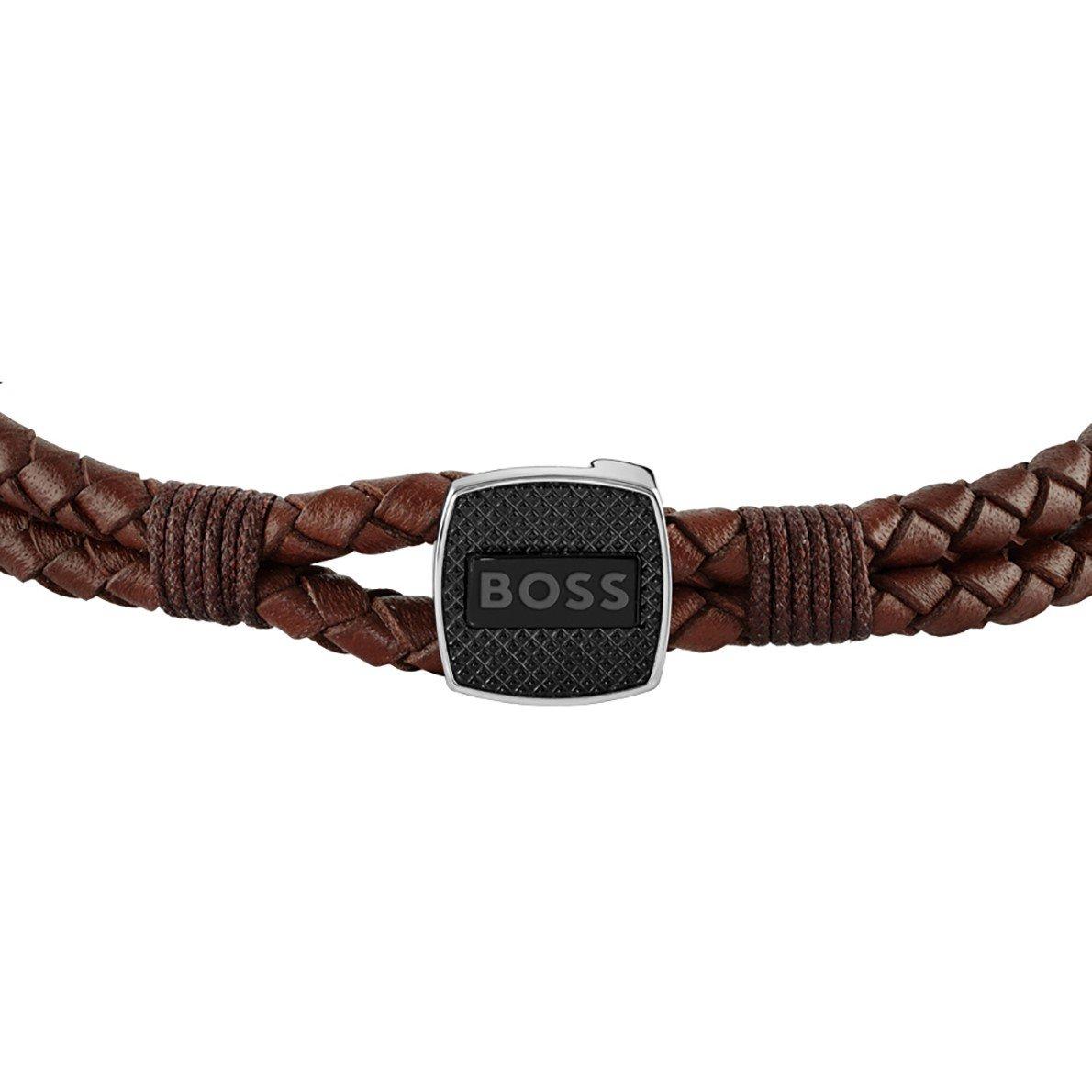 Gents BOSS Seal Braided Leather Bracelet
