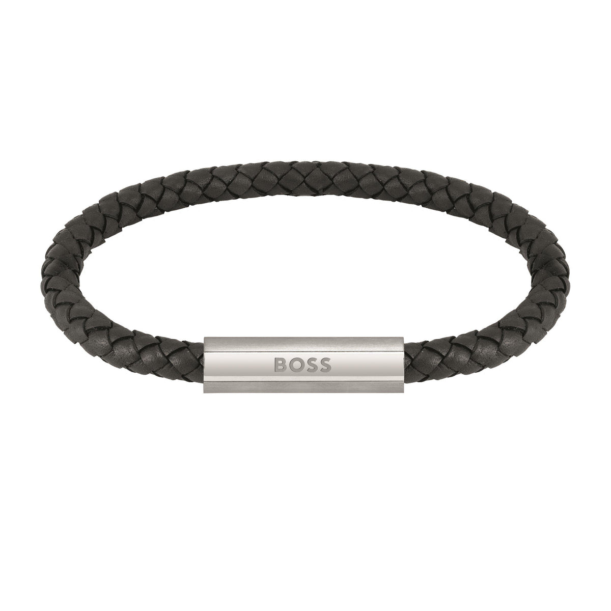 Gents BOSS Braided Black Leather Bracelet