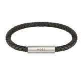 Gents BOSS Braided Black Leather Bracelet