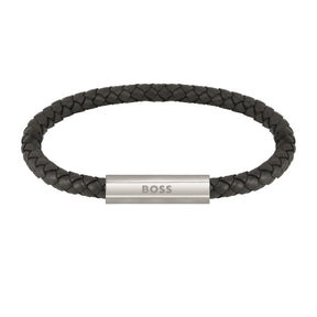 Gents BOSS Braided Black Leather Bracelet