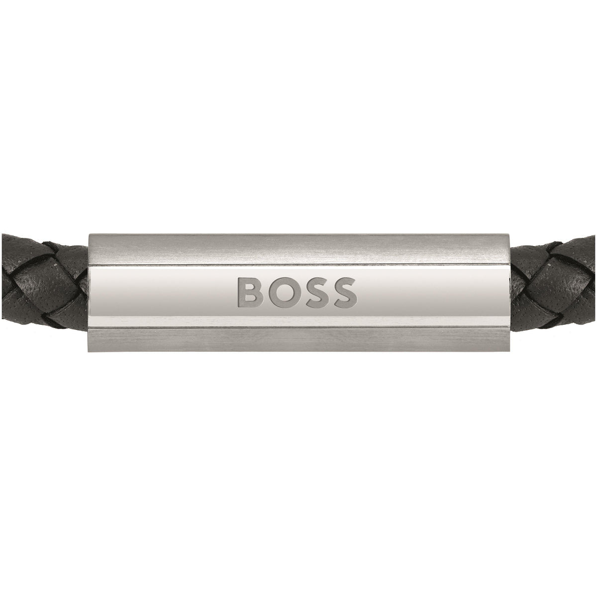 Gents BOSS Braided Black Leather Bracelet