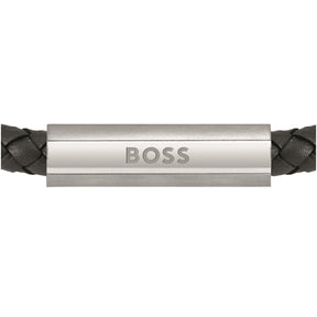 Gents BOSS Braided Black Leather Bracelet