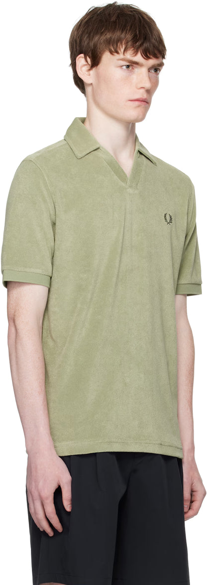 Khaki Open Collar Towelling Polo