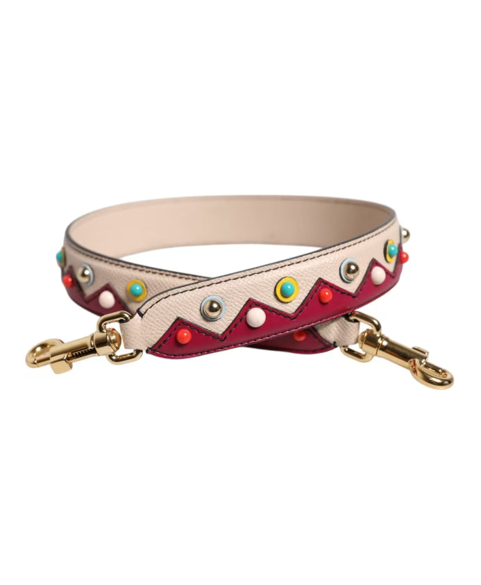 Beige Red Leather Handbag Shoulder Strap