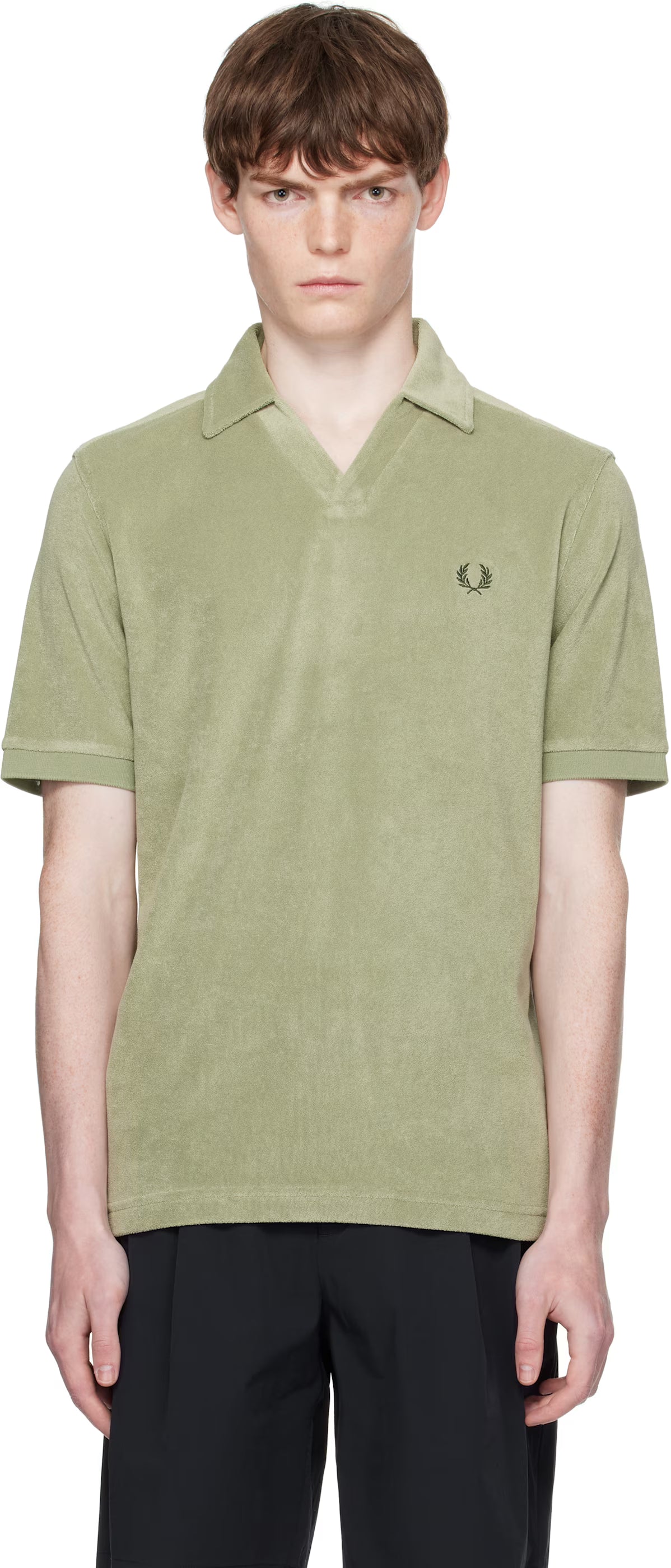 Khaki Open Collar Towelling Polo