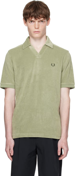 Khaki Open Collar Towelling Polo