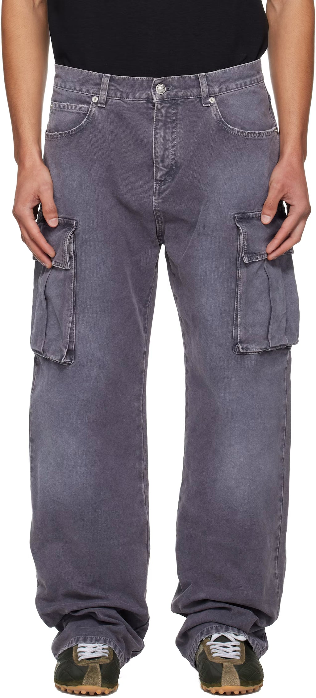 Purple Loose-Fit Denim Cargo Pants