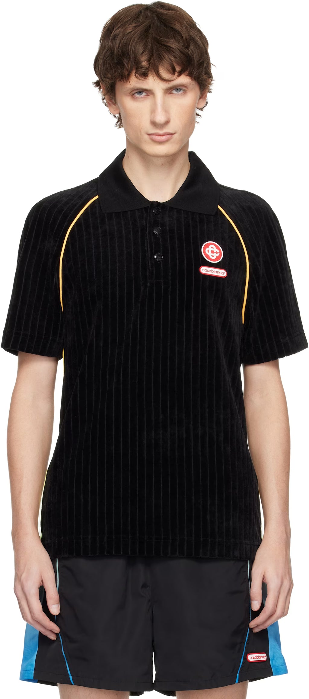 Black Rib Velour Raglan Polo