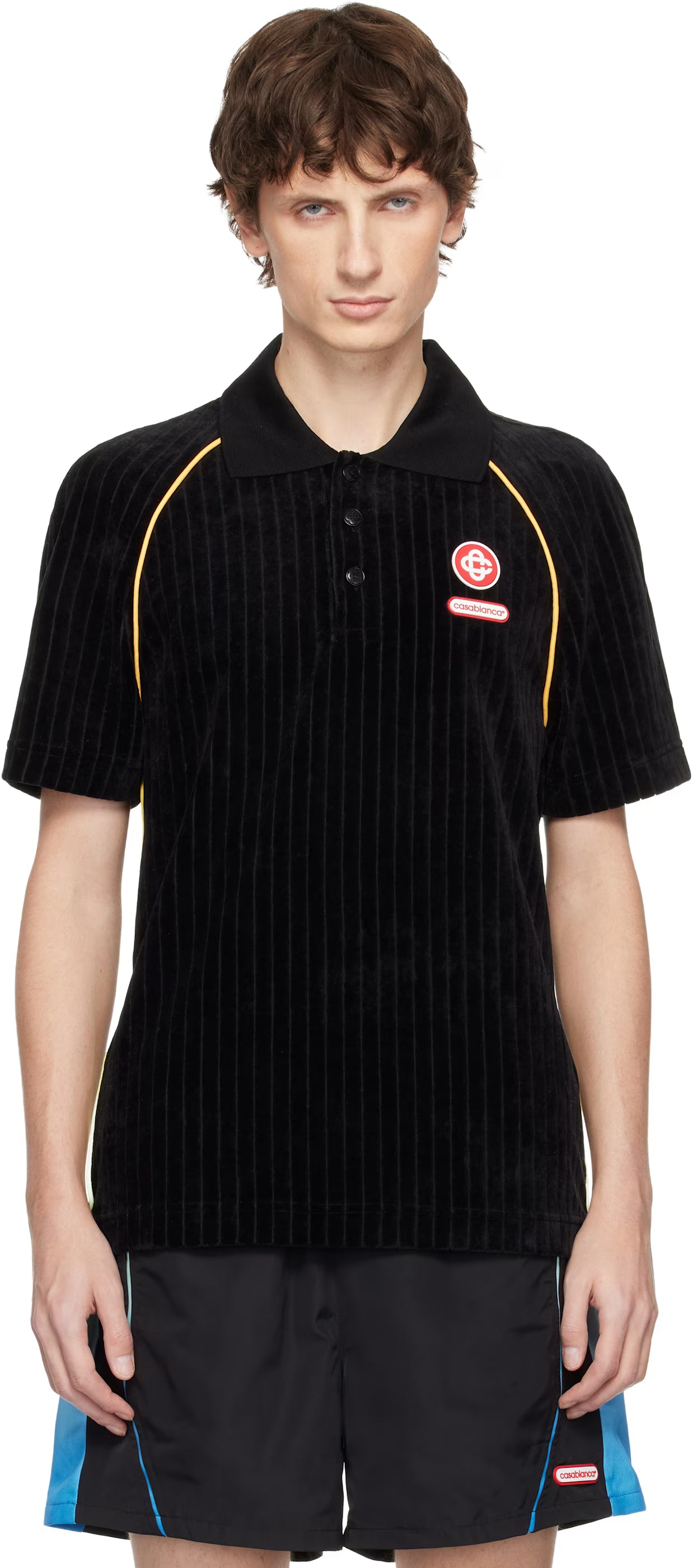 Black Rib Velour Raglan Polo