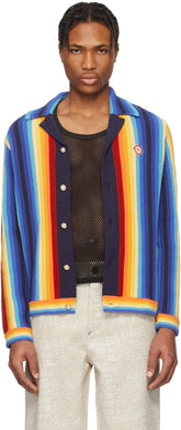 Multicolor Gradient Stripe Towelling Cardigan