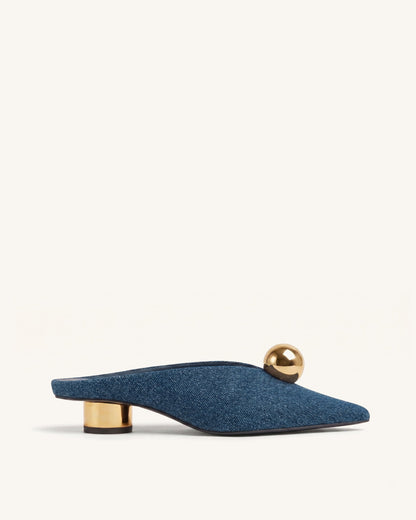 Helena Gold Sphere Pointed Toe Mules - Silver