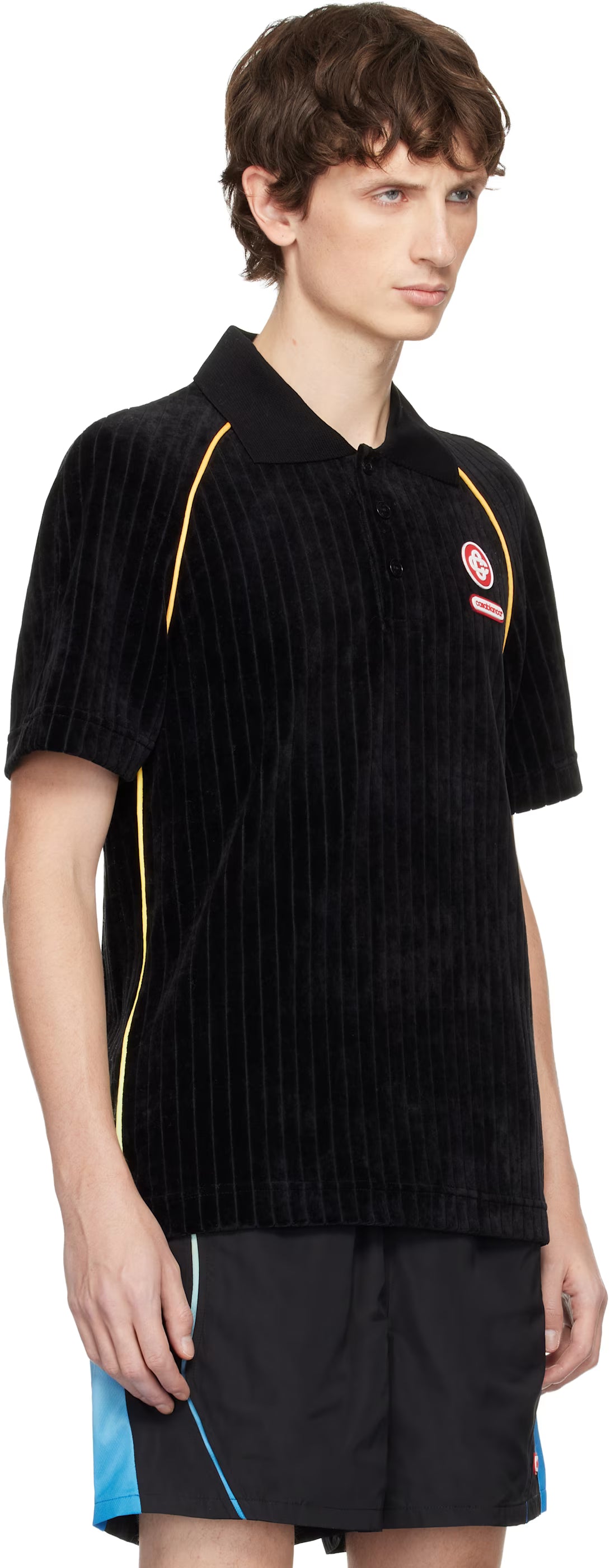 Black Rib Velour Raglan Polo