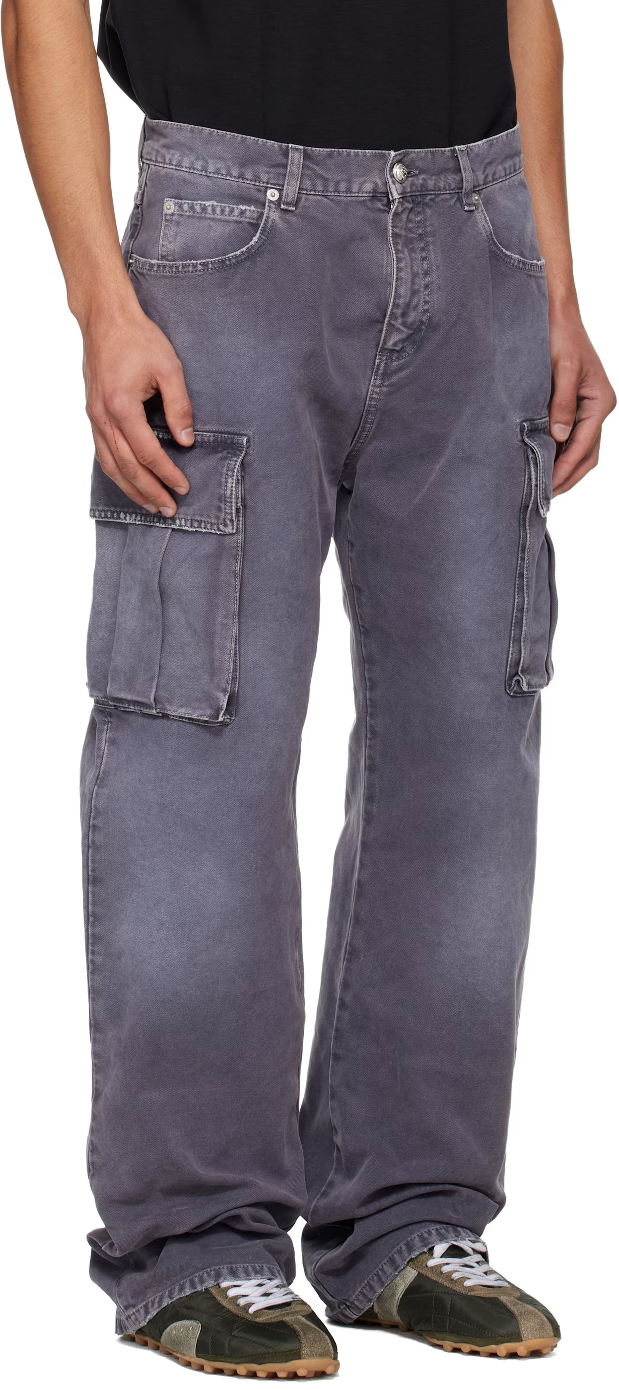 Purple Loose-Fit Denim Cargo Pants