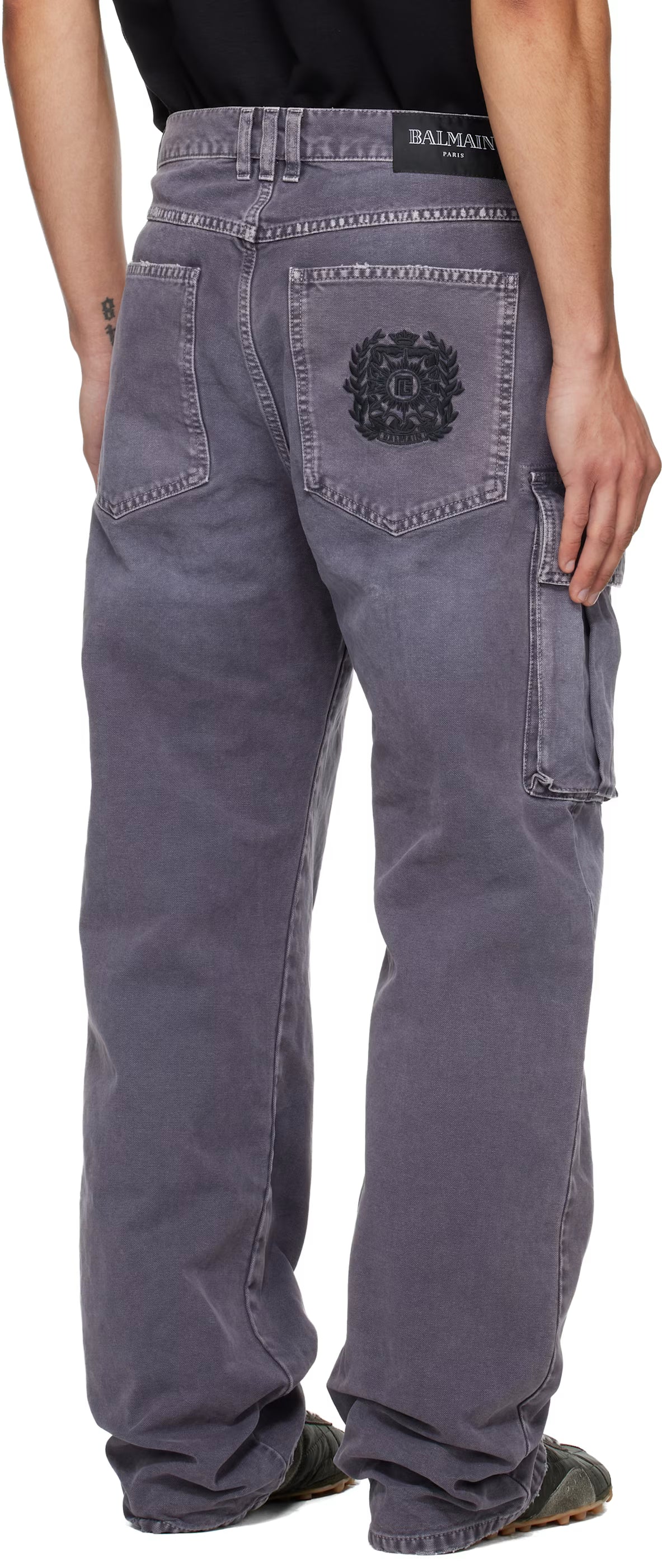 Purple Loose-Fit Denim Cargo Pants