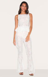White Sheer Lace Flared Leg Trouser