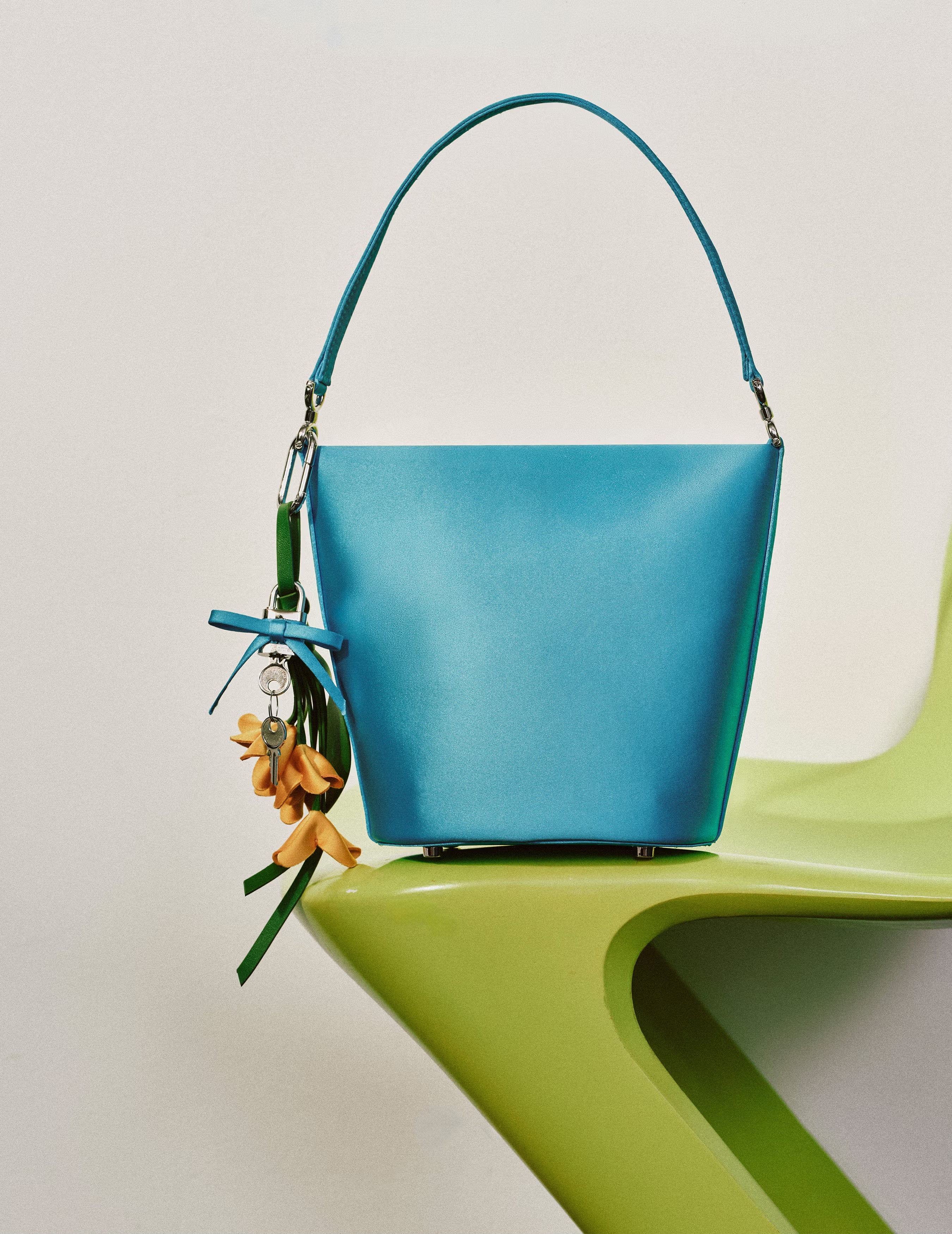 Blue Satin Bucket Bag