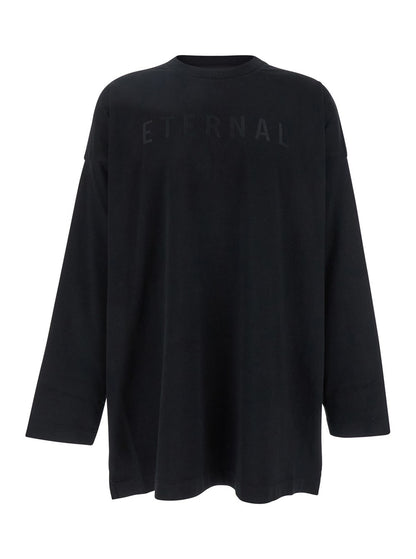 Fear of god Black T-shirt with Eternal Print on the Front and Logo Patch on the Back in Cotton Man