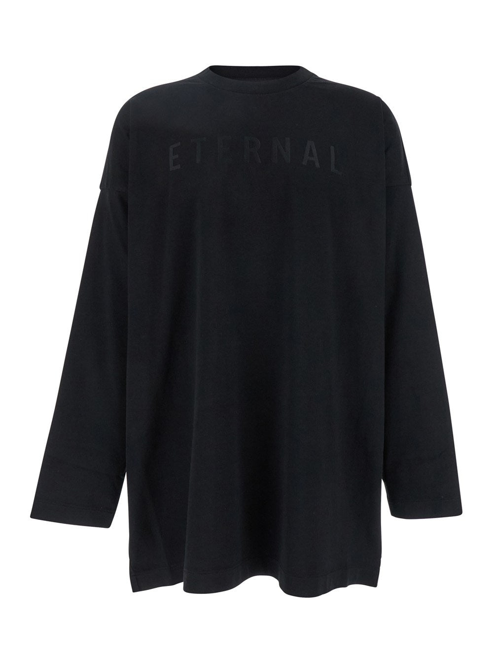 Fear of god Black T-shirt with Eternal Print on the Front and Logo Patch on the Back in Cotton Man